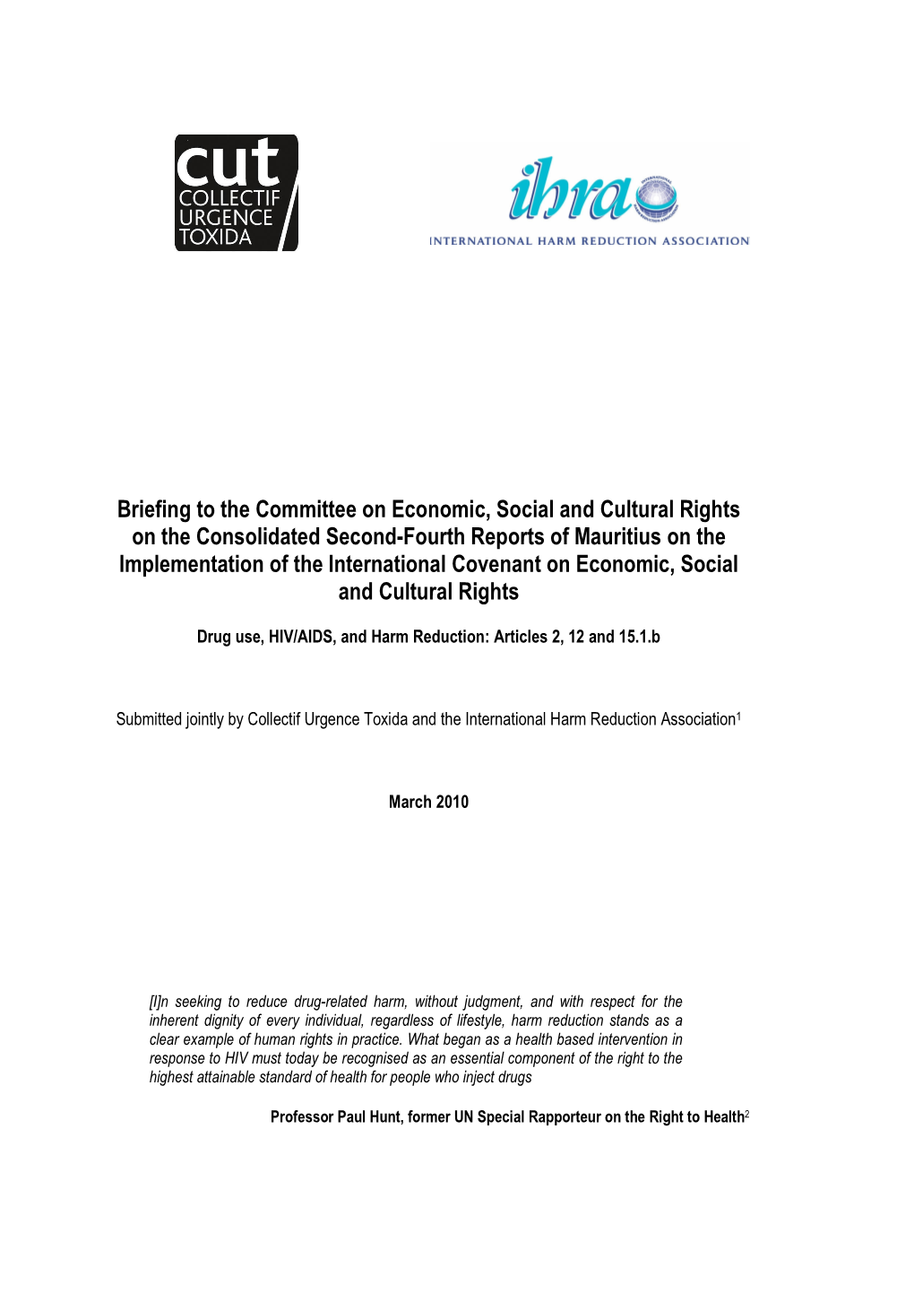 Mauritius on the Implementation of the International Covenant on Economic, Social and Cultural Rights