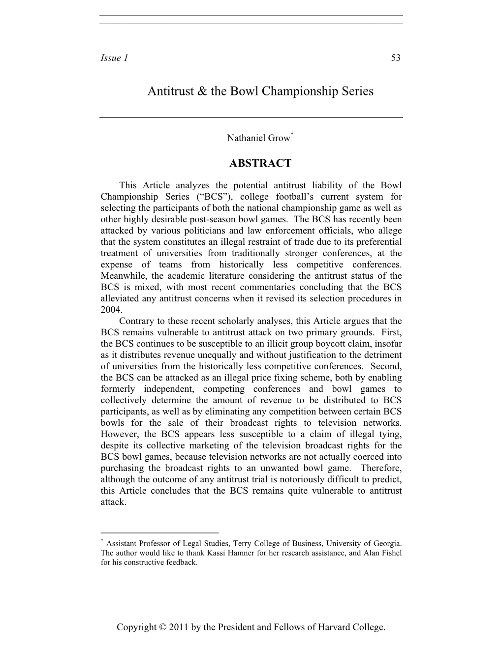 Antitrust & the Bowl Championship Series