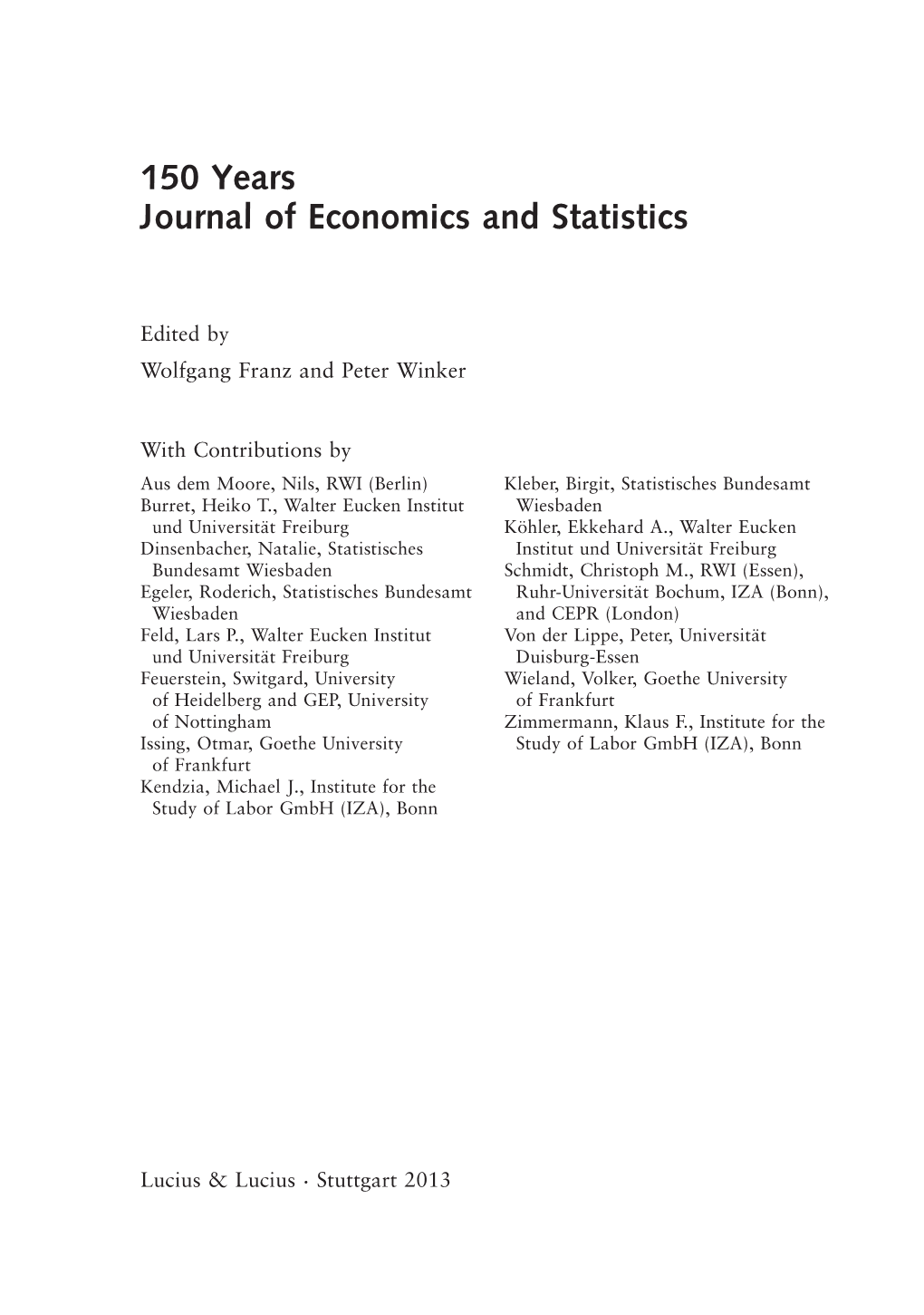 150 Years Journal of Economics and Statistics. JBNST