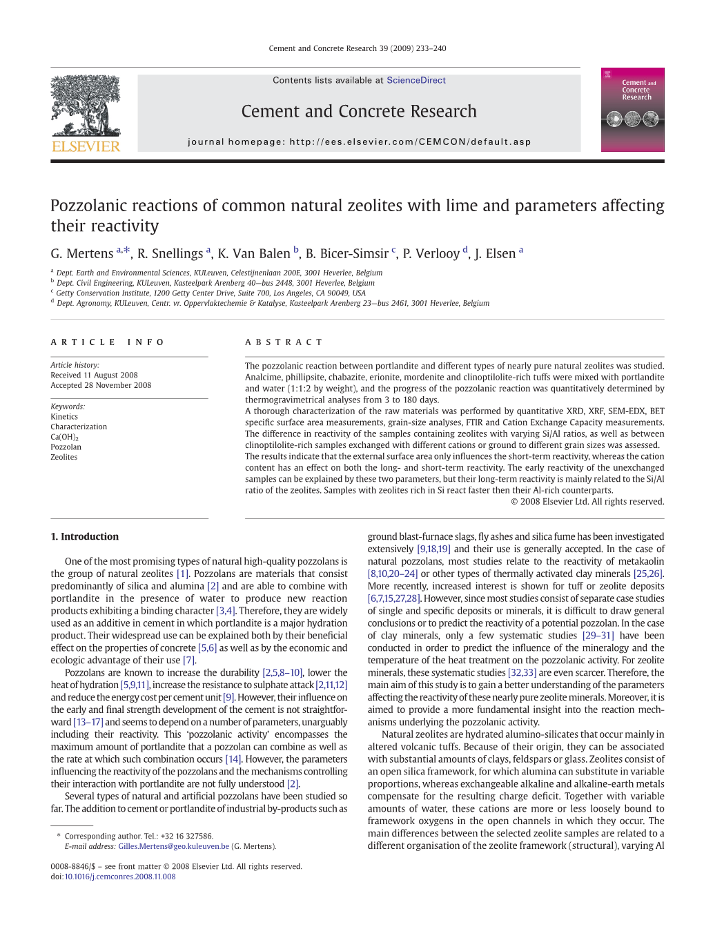 Pozzolanic Reactions of Common Natural Zeolites with Lime and Parameters Affecting Their Reactivity