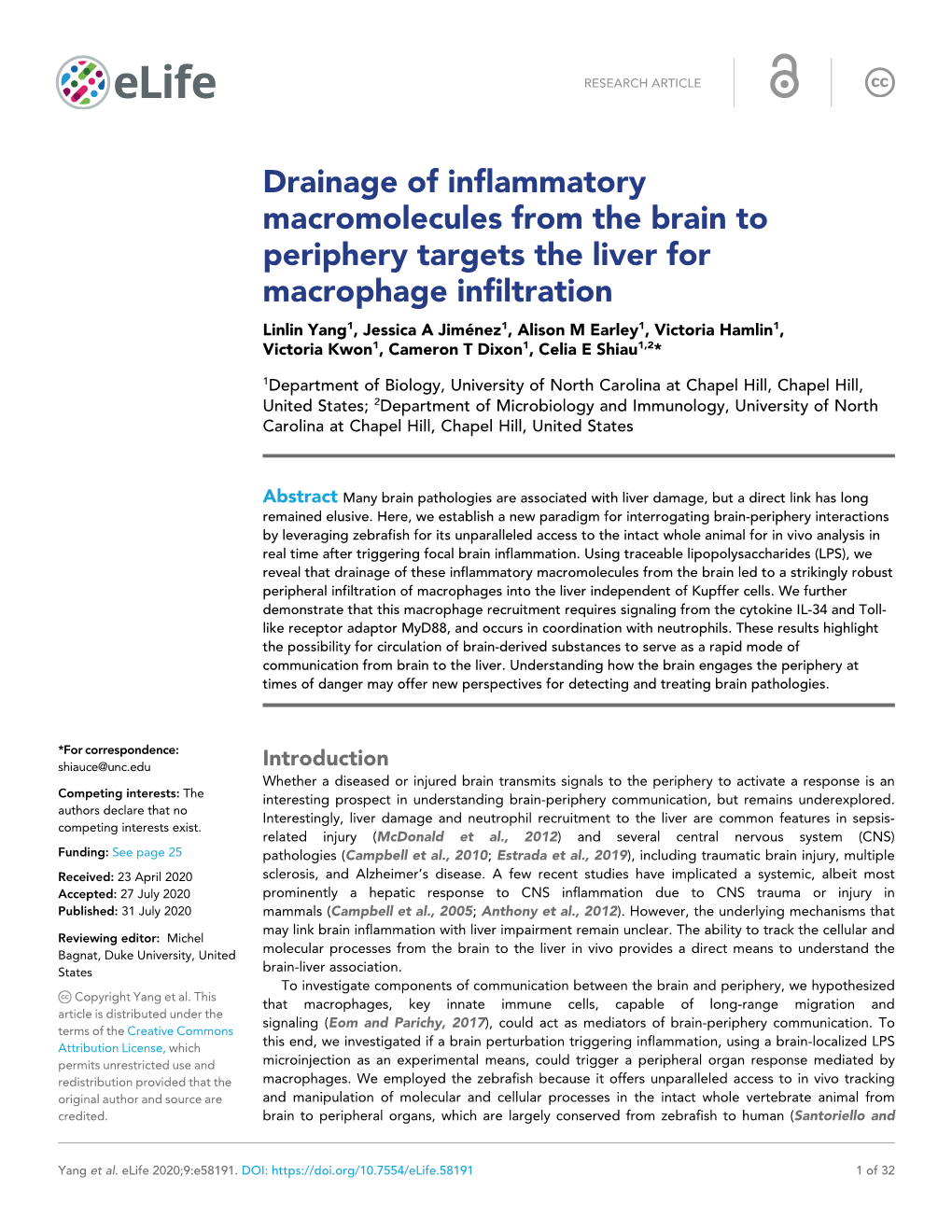 Drainage of Inflammatory Macromolecules from the Brain To