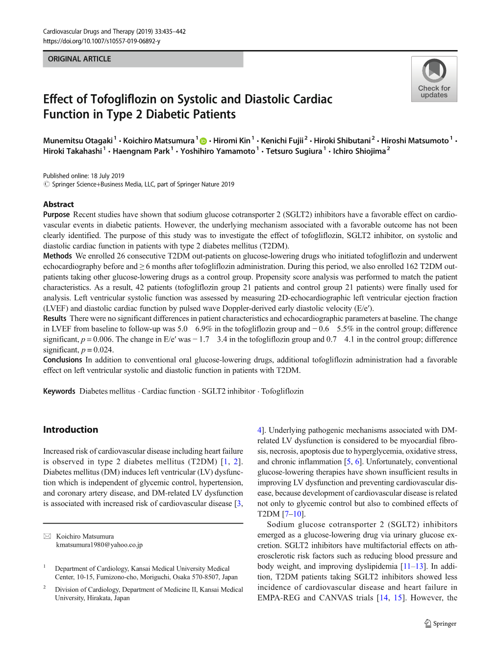 Effect of Tofogliflozin on Systolic and Diastolic Cardiac Function in Type 2 Diabetic Patients