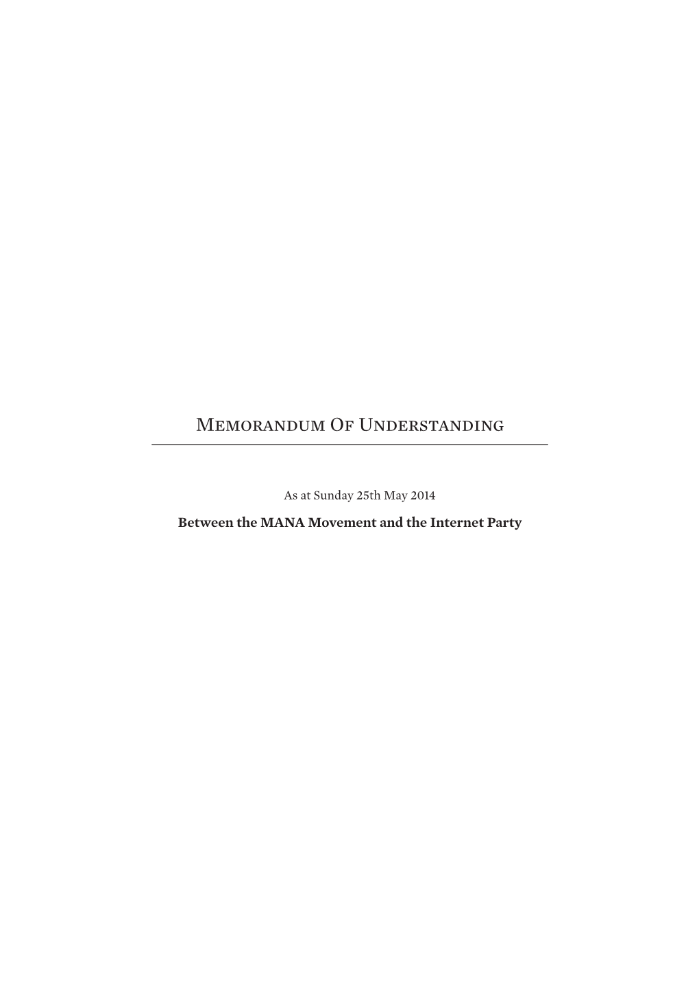 Memorandum of Understanding Between The