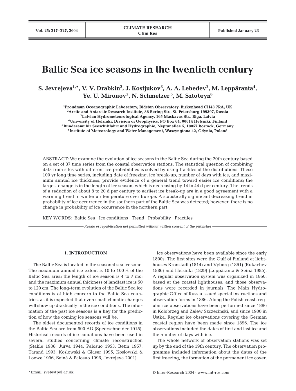 Baltic Sea Ice Seasons in the Twentieth Century