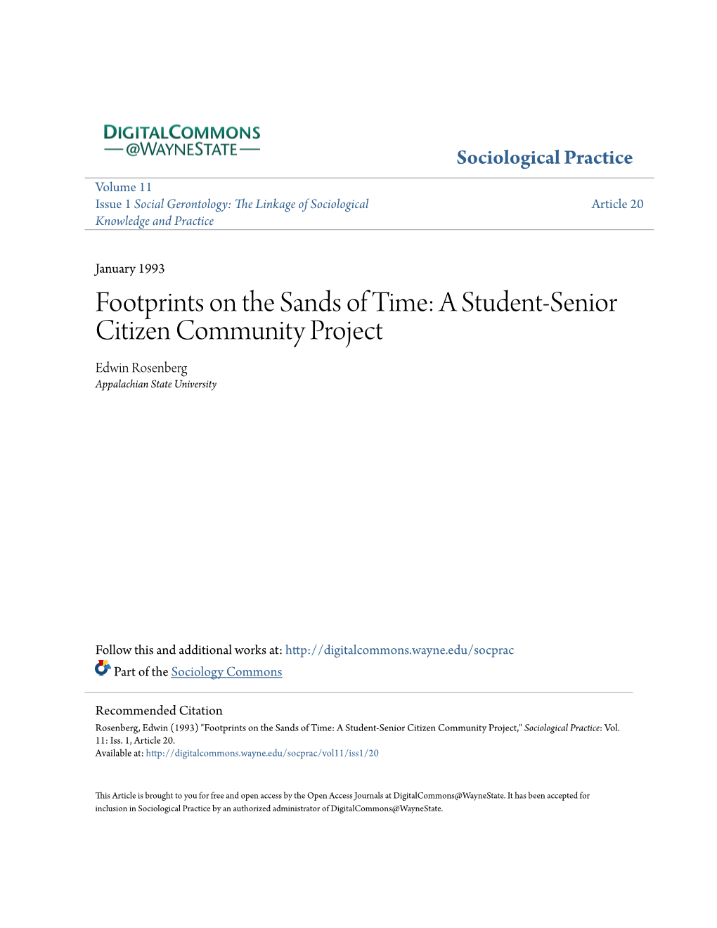 A Student-Senior Citizen Community Project Edwin Rosenberg Appalachian State University