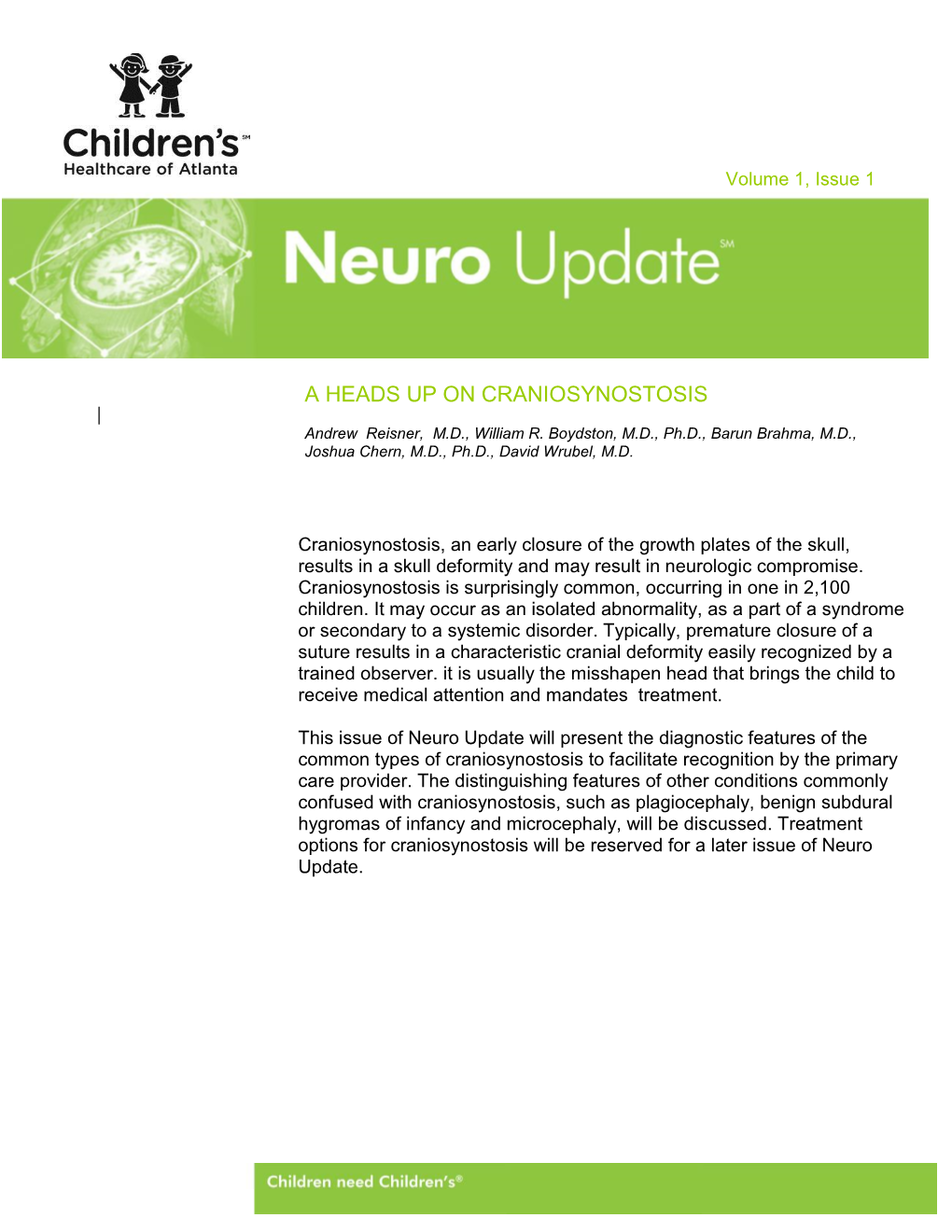 A Heads up on Craniosynostosis