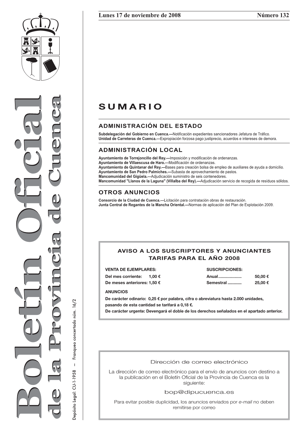 Boletín Oficial De La Provincia De Cuenca 17 De Noviembre De 2008