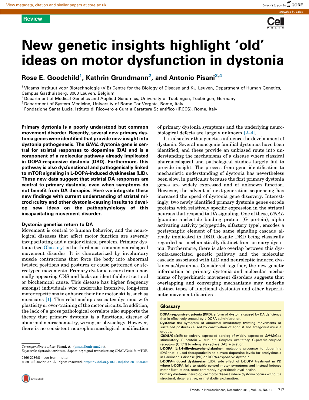 'Old' Ideas on Motor Dysfunction in Dystonia