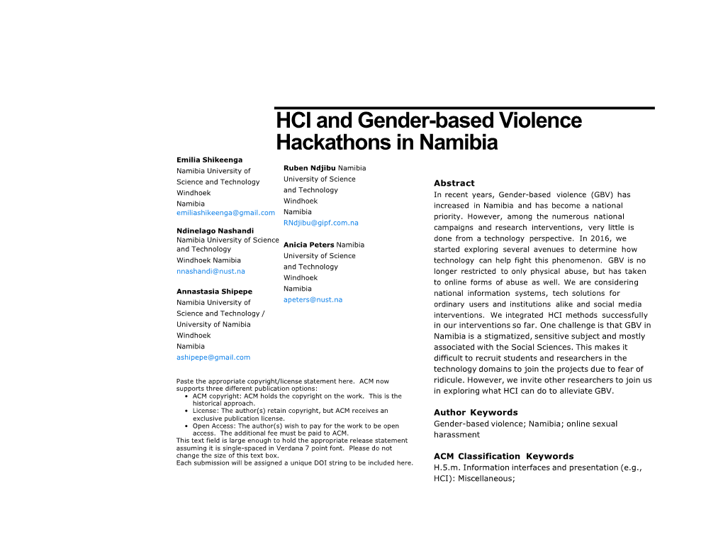 HCI and Gender-Based Violence Hackathons in Namibia