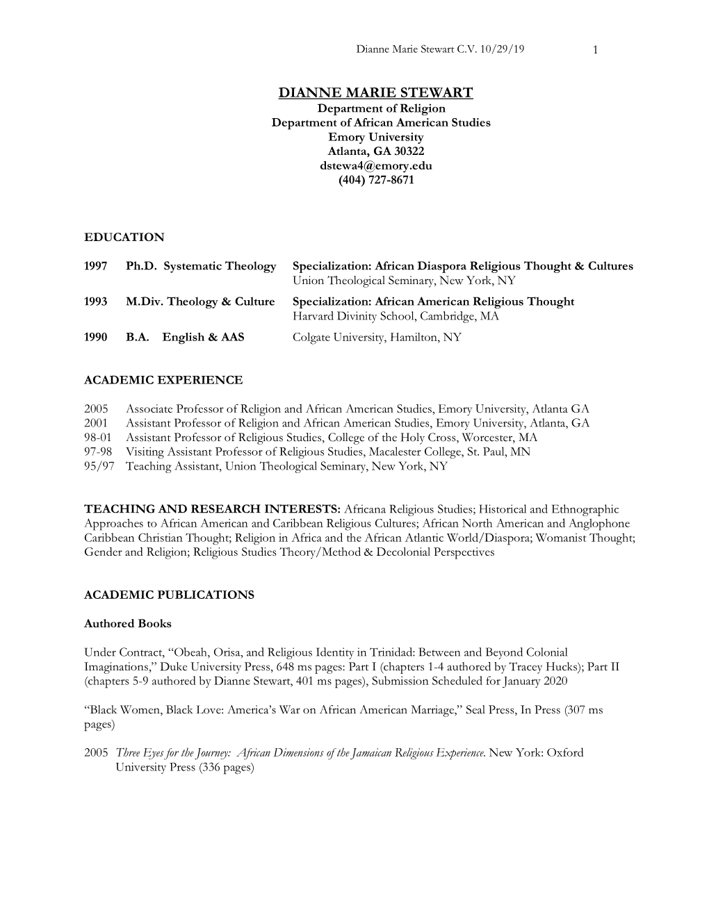 Dianne Marie Stewart CV 10/29/19