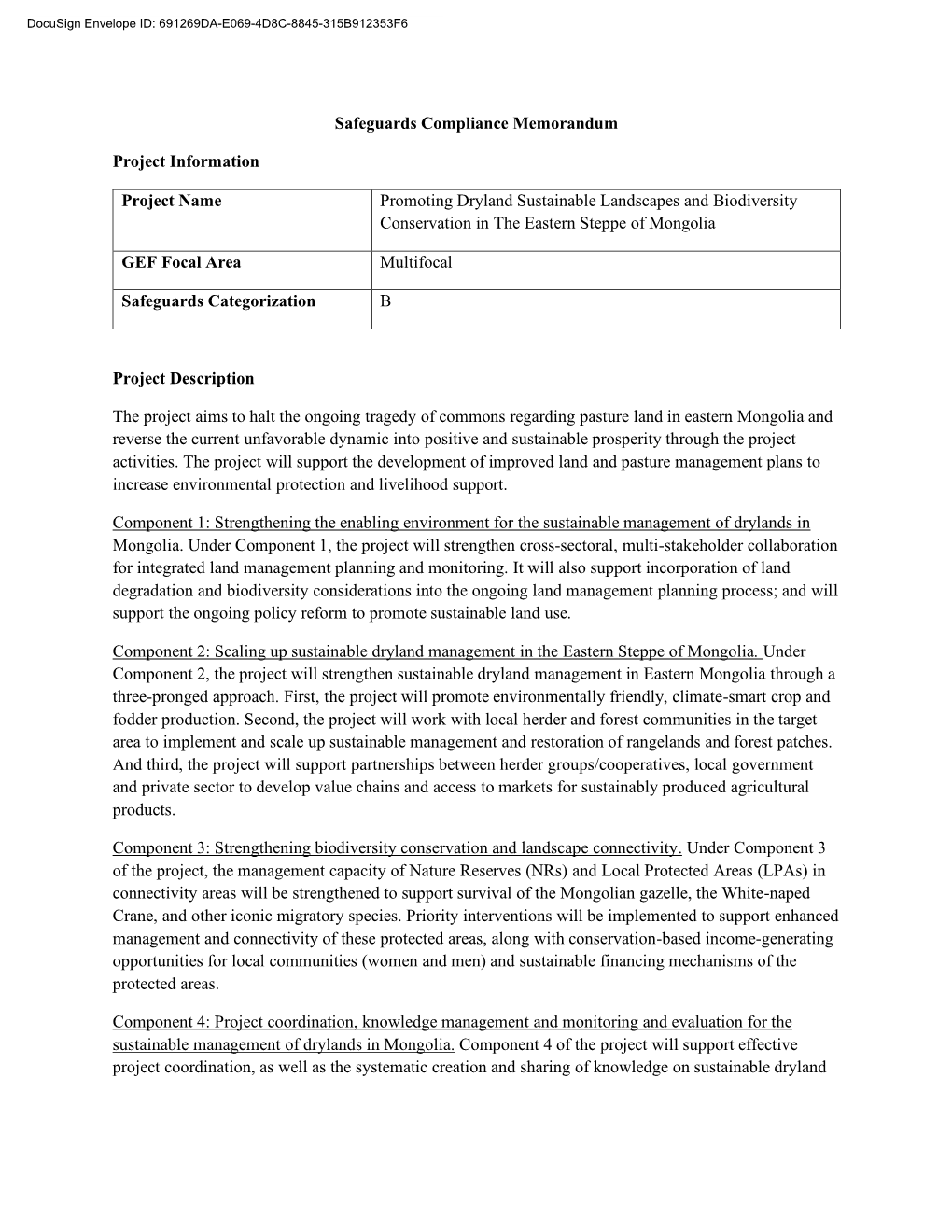 Safeguards Compliance Memorandum