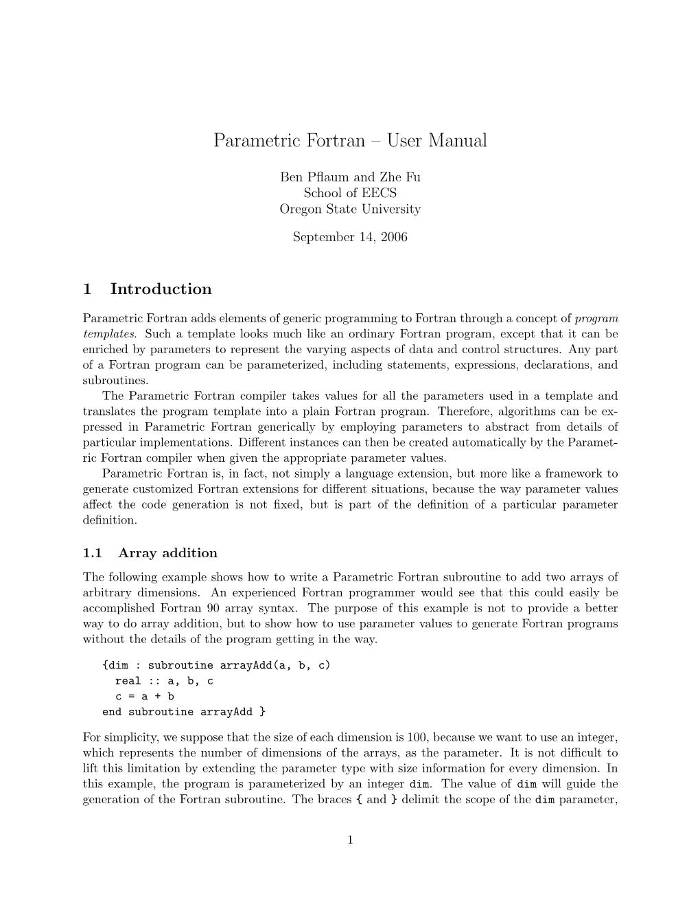 Parametric Fortran – User Manual