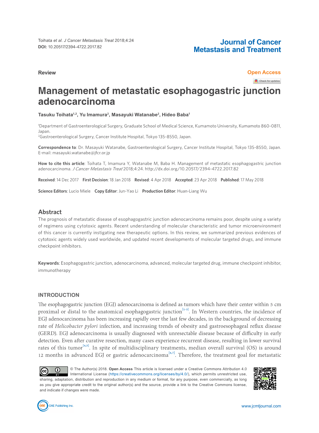 Journal of Cancer Metastasis and Treatment