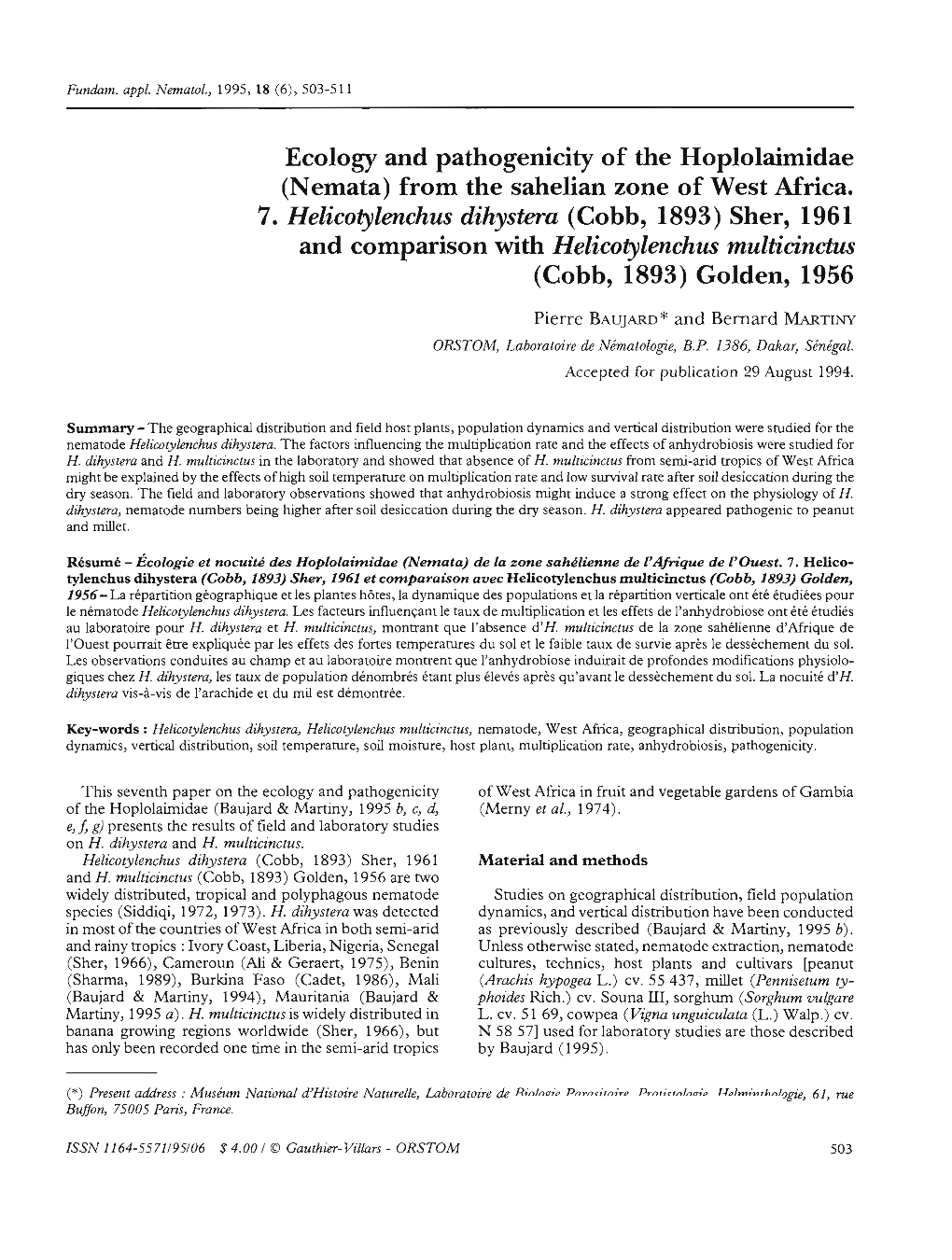 From Sahelian Zone of West Africa : 7. Helicotylenchus Dihystera