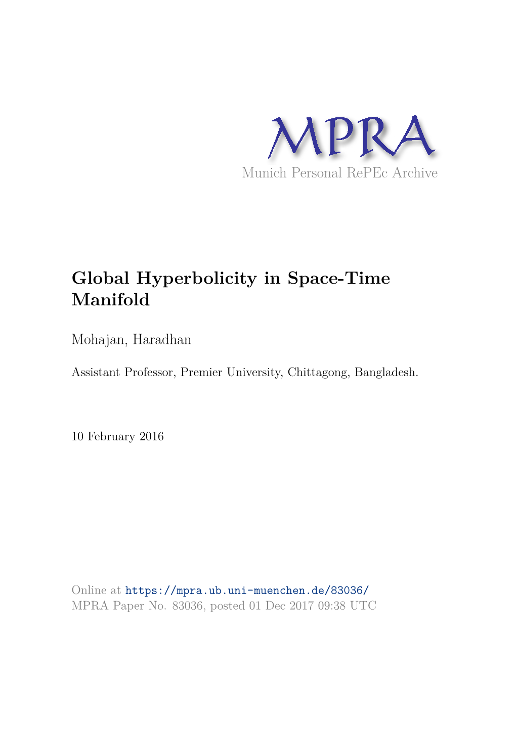 Global Hyperbolicity in Space-Time Manifold