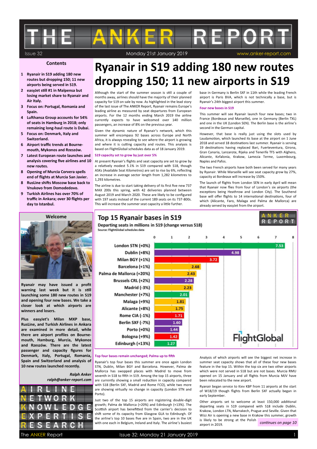 Ryanair in S19 Adding 180 New Routes Dropping 150; 11 New Airports In