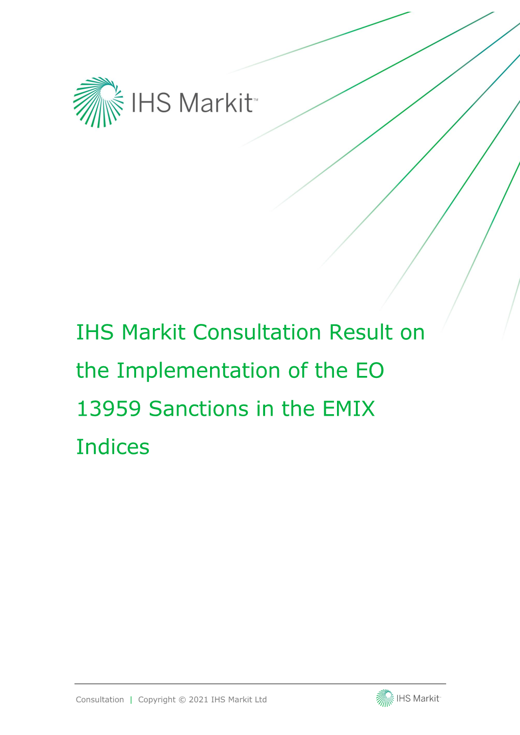 IHS Markit Consultation Result on the Implementation of the EO 13959 Sanctions in the EMIX Indices
