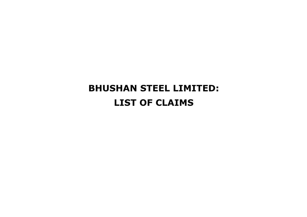 Bhushan Steel Limited: List of Claims