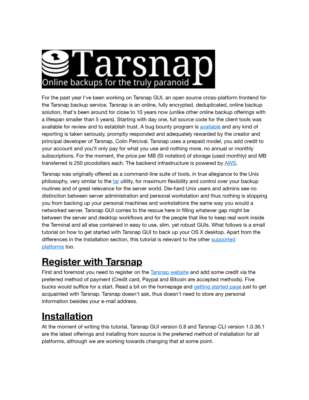 Register with Tarsnap Installation