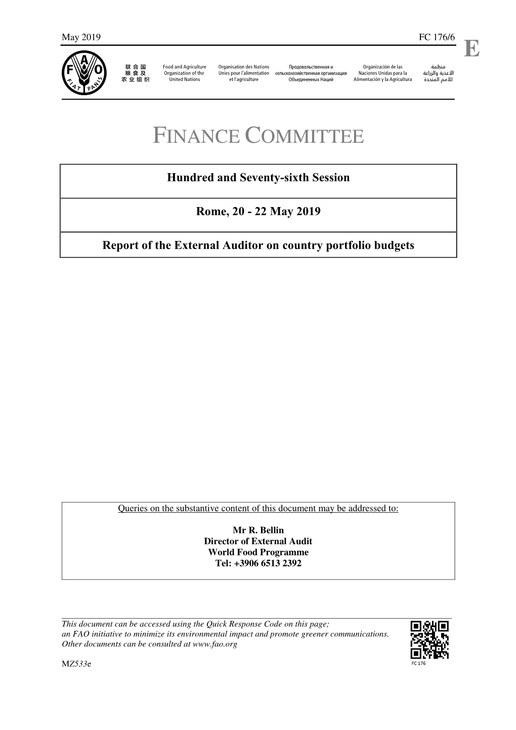 Report of the External Auditor on Country Portfolio Budgets