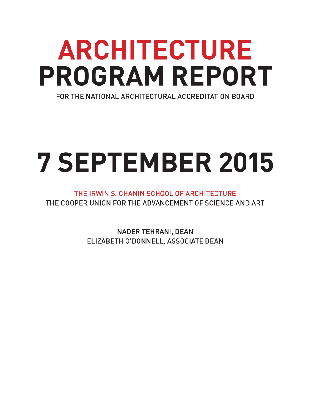 Architecture Program Report 7 September 2015