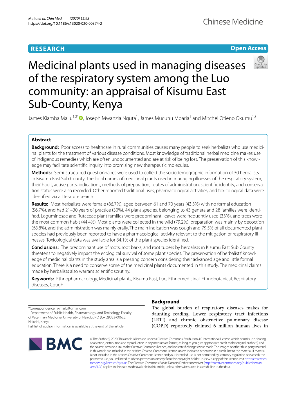 Medicinal Plants Used in Managing Diseases of the Respiratory System