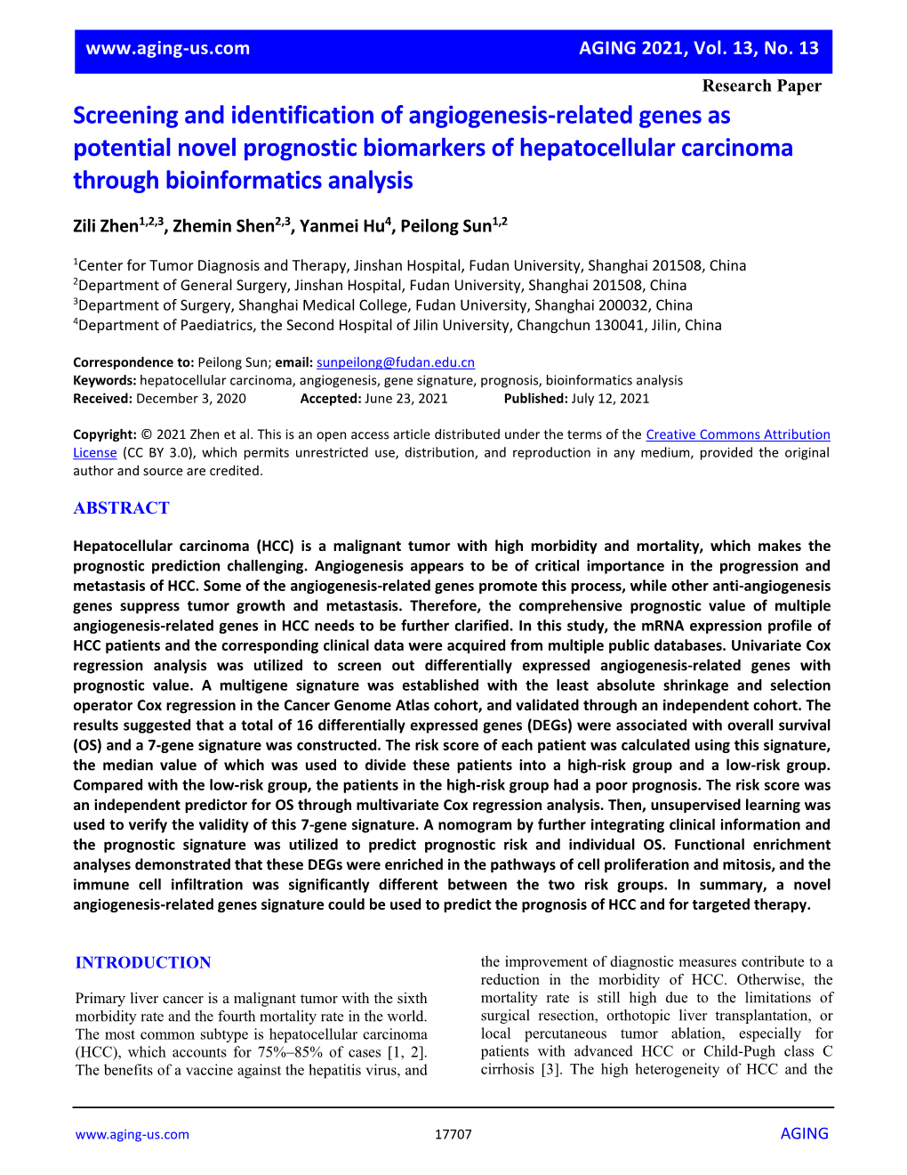 Screening and Identification of Angiogenesis-Related Genes As Potential Novel Prognostic Biomarkers of Hepatocellular Carcinoma Through Bioinformatics Analysis