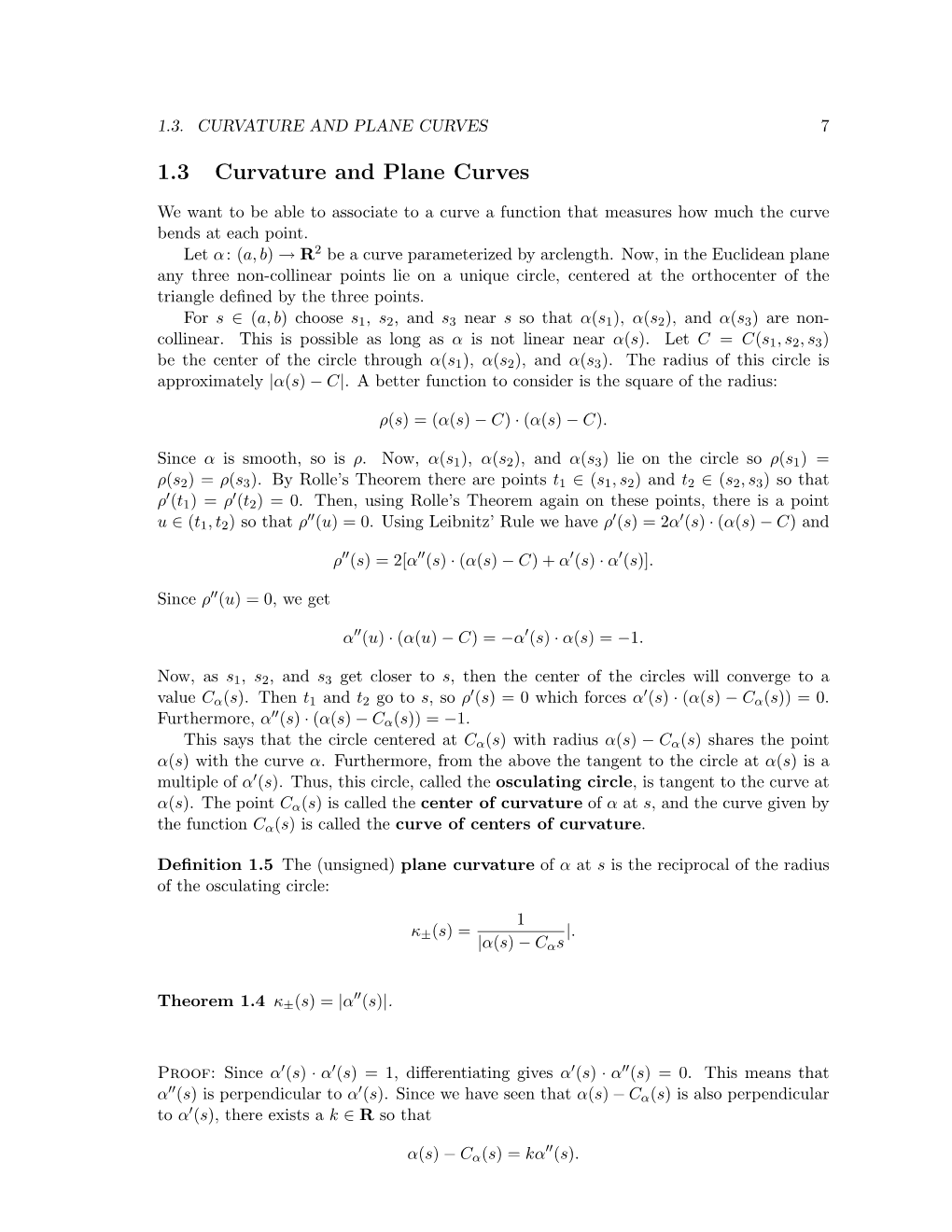 1.3 Curvature and Plane Curves