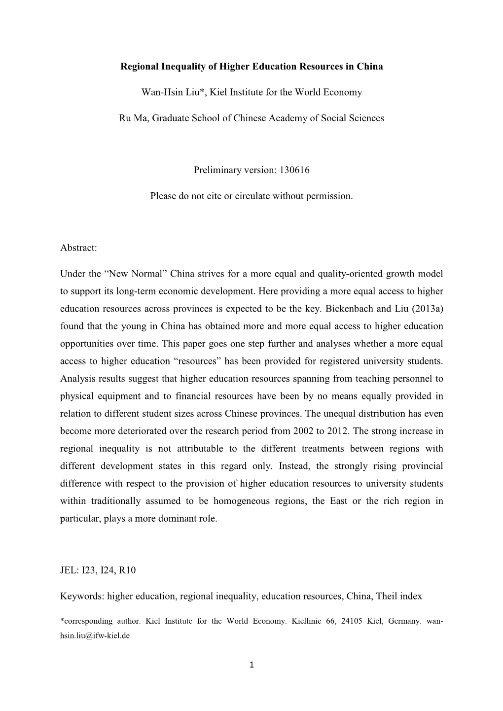 Regional Inequality of Higher Education in China and the Role of Unequal Eco Nomic Development