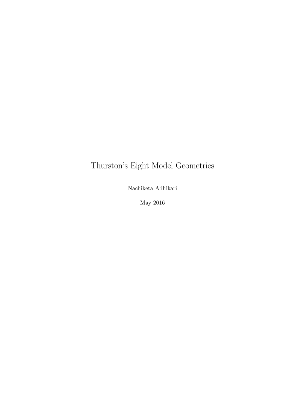 Thurston's Eight Model Geometries