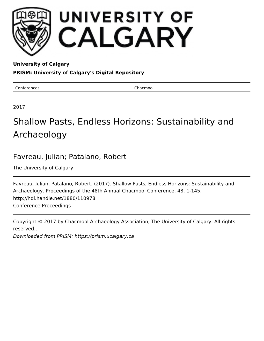 Shallow Pasts, Endless Horizons: Sustainability and Archaeology