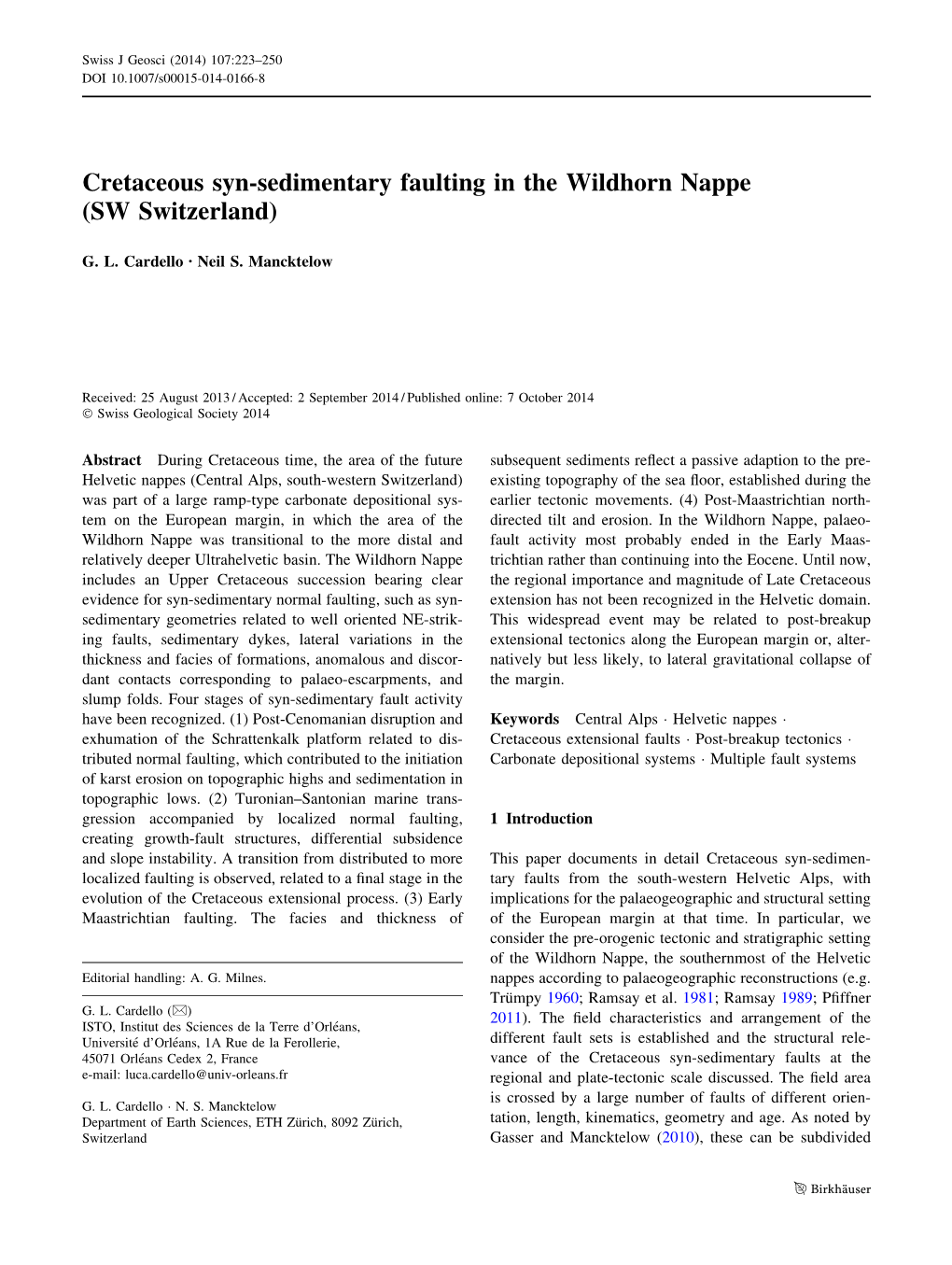 Cretaceous Syn-Sedimentary Faulting in the Wildhorn Nappe (SW Switzerland)