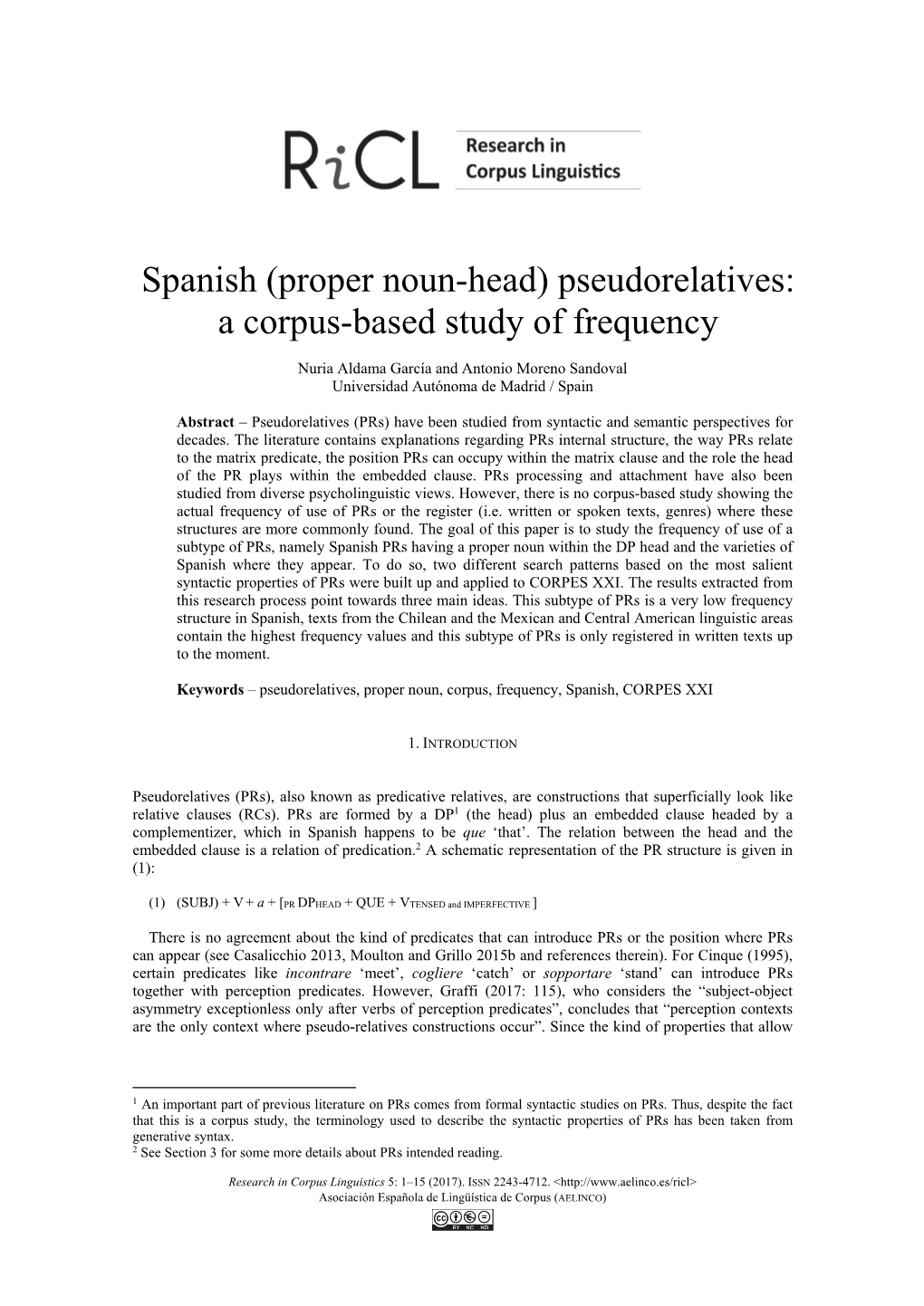 Proper Noun-Head) Pseudorelatives: a Corpus-Based Study of Frequency