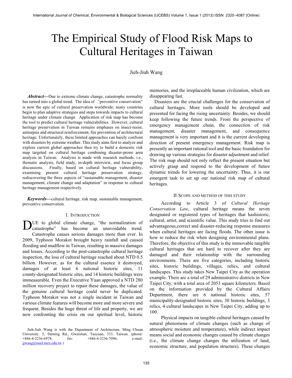 The Empirical Study of Flood Risk Maps to Cultural Heritages in Taiwan