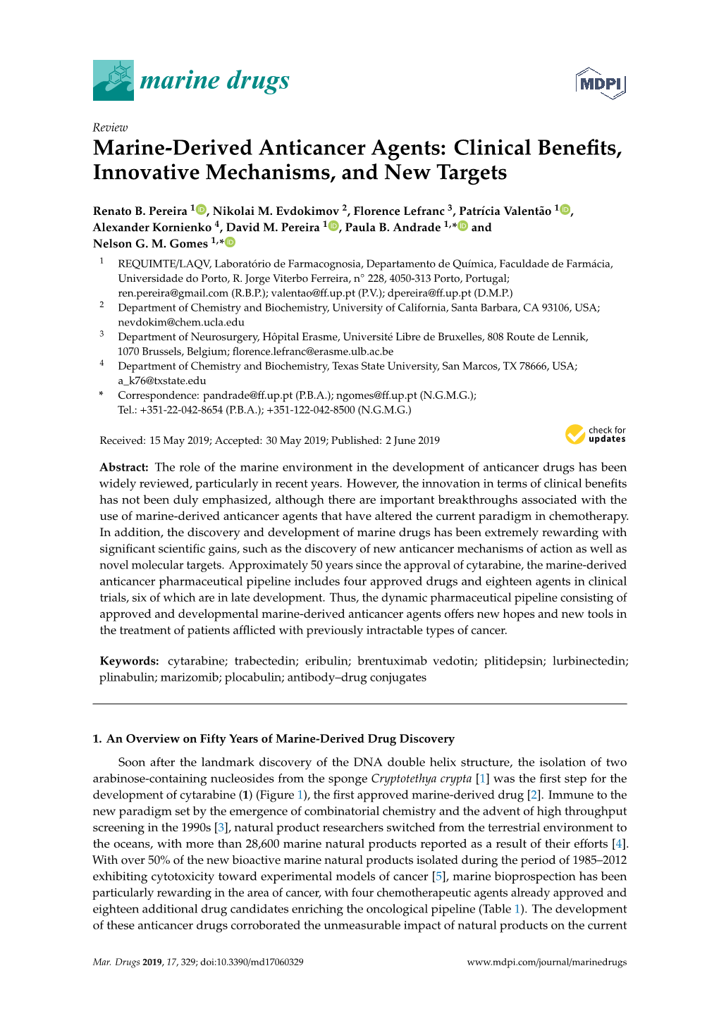 Marine-Derived Anticancer Agents: Clinical Benefits, Innovative