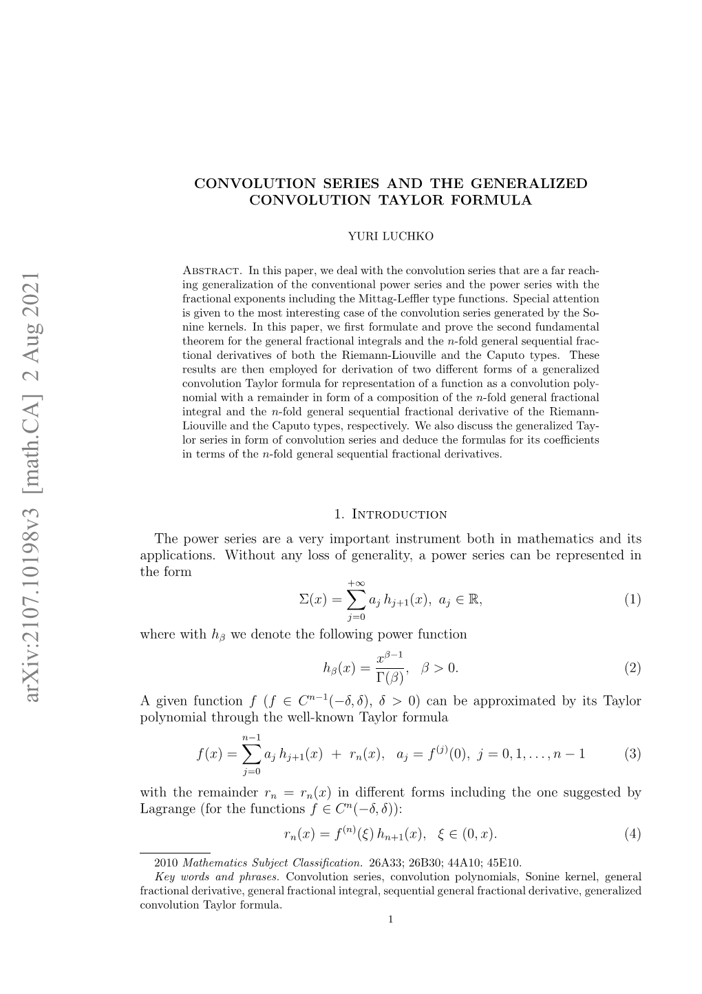Convolution Series and the Generalized Convolution Taylor