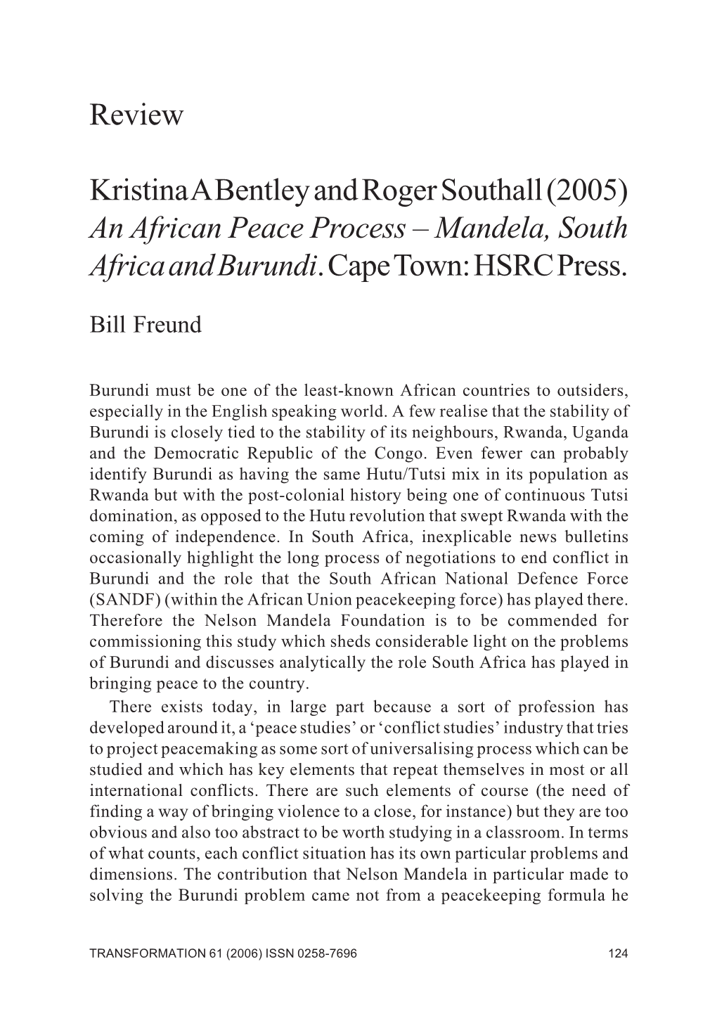 Review Kristina a Bentley and Roger Southall