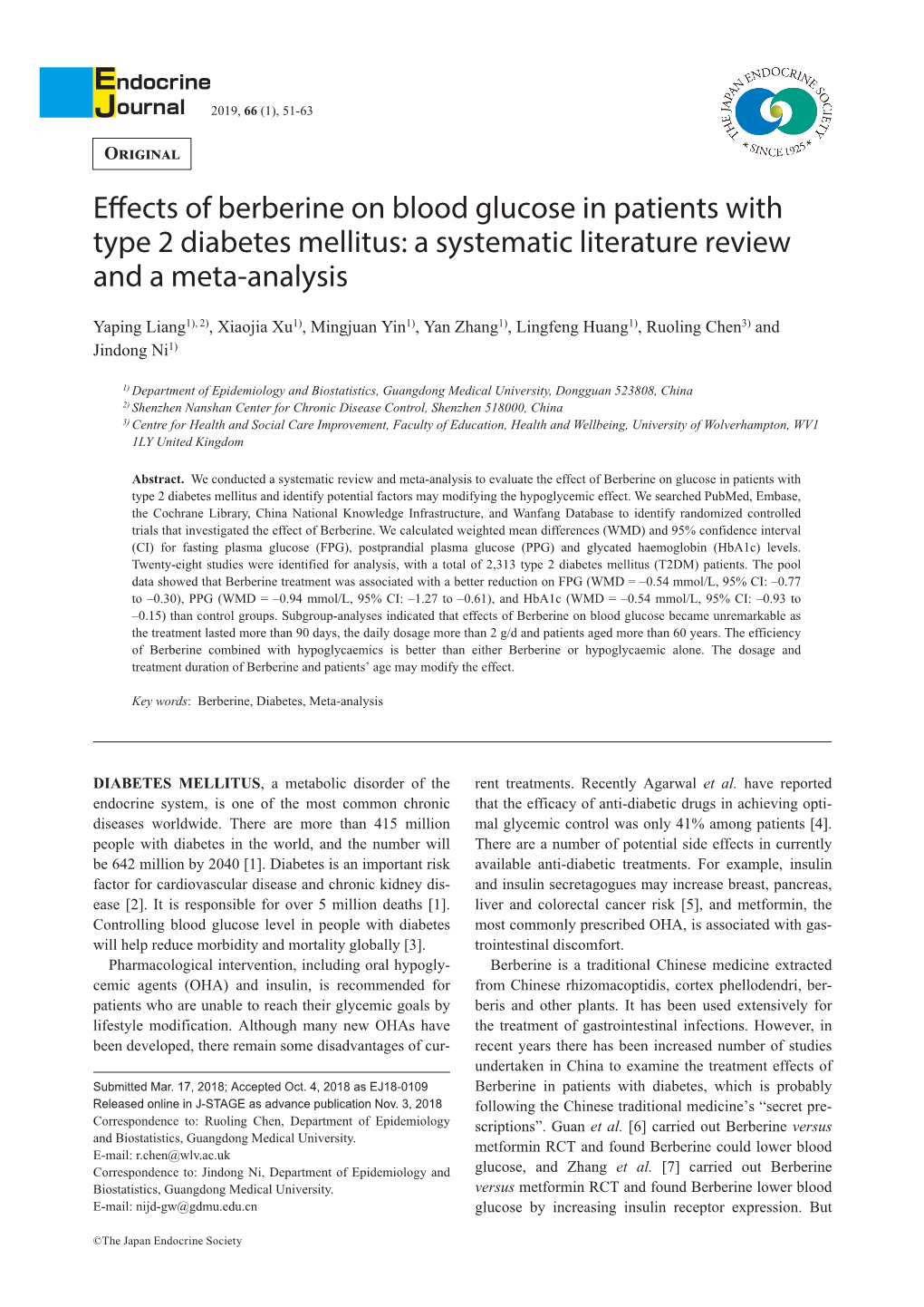 Effects of Berberine on Blood Glucose in Patients with Type 2 Diabetes Mellitus: a Systematic Literature Review and a Meta-Analysis