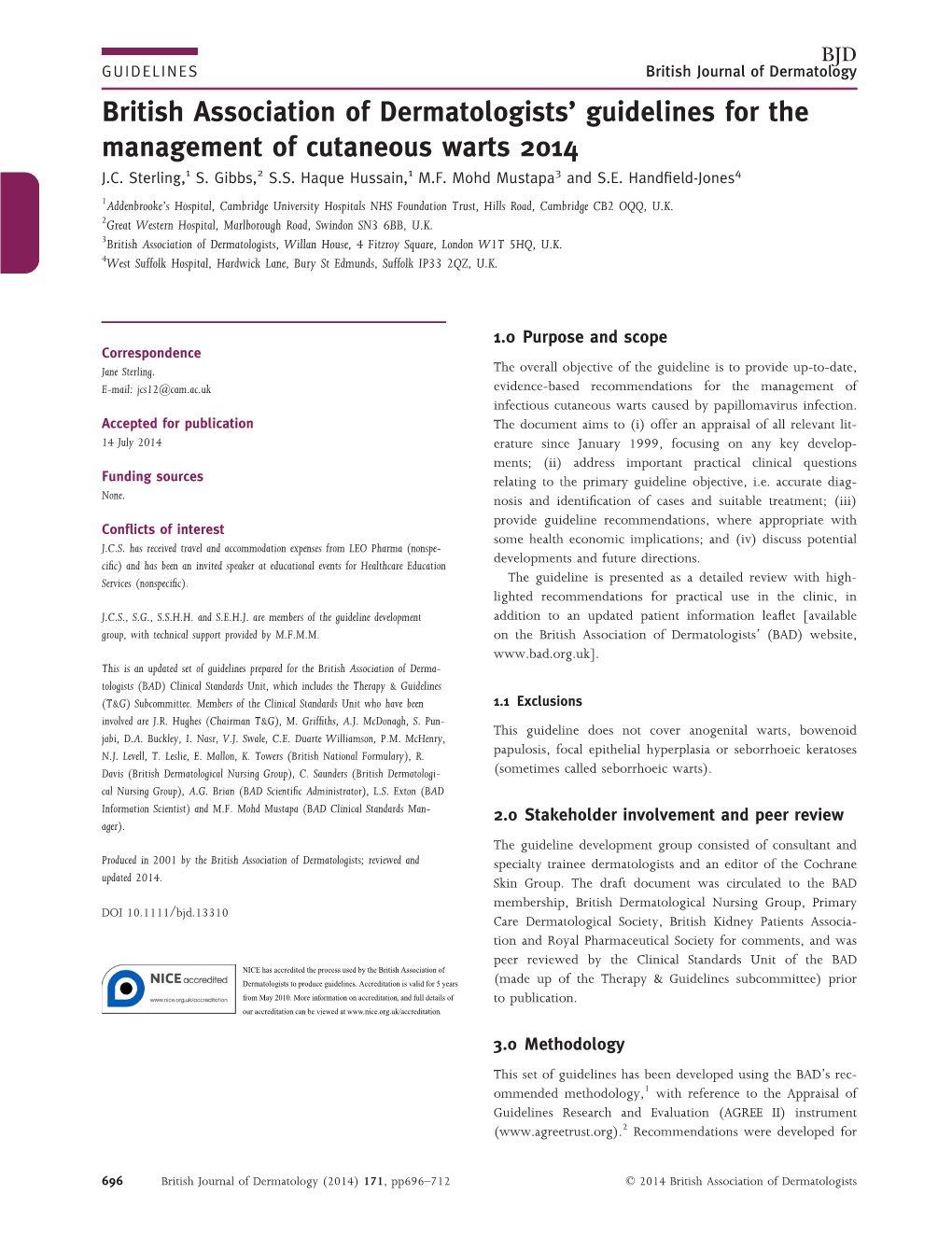 (BAD) Guidelines for Management of Cutaneous Warts 2014