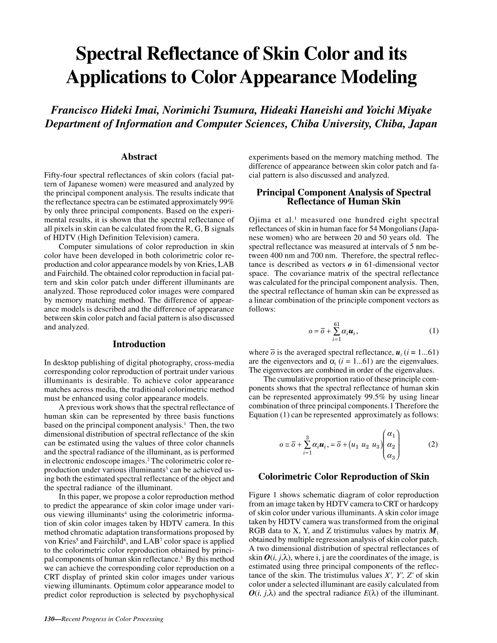 Spectral Reflectance of Skin Color and Its Applications to Color Appearance Modeling