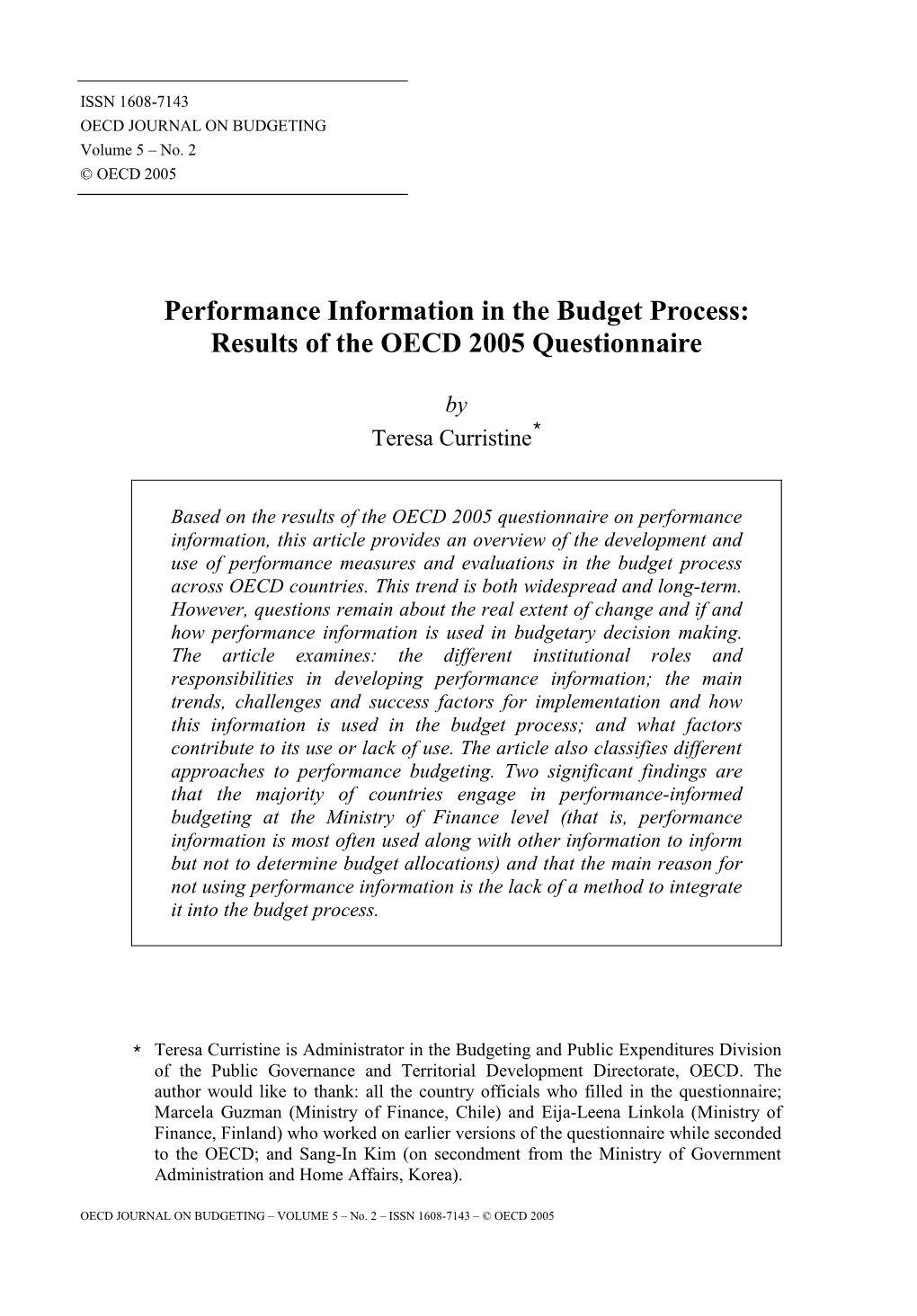 OECD JOURNAL on BUDGETING Volume 5 – No