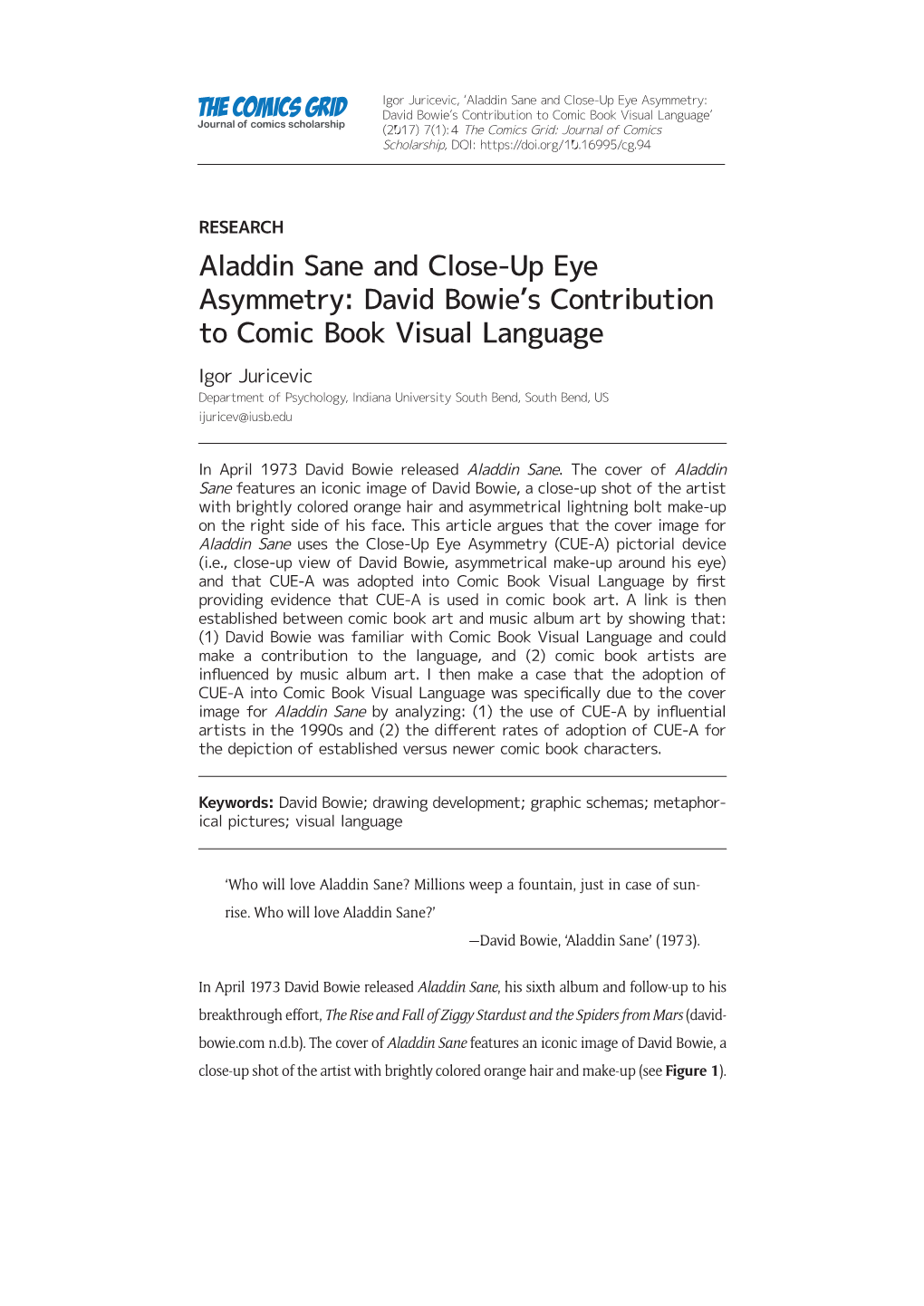 Aladdin Sane and Close-Up Eye Asymmetry