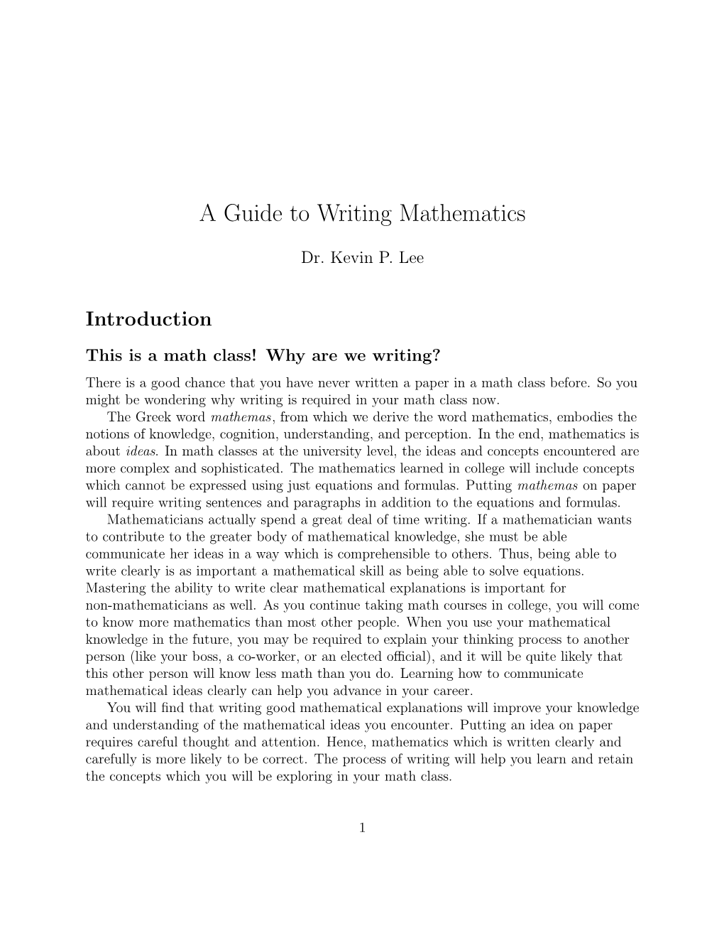 A Guide to Writing Mathematics