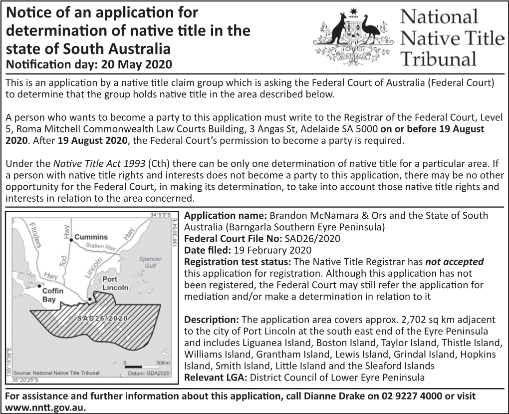 Notice of an Application for Determination of Native Title in The