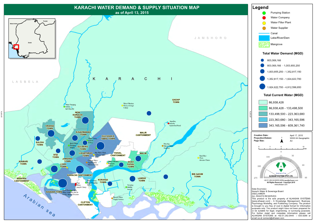 KARACHI WATER DEMAND & SUPPLY SITUATION MAP Arabian