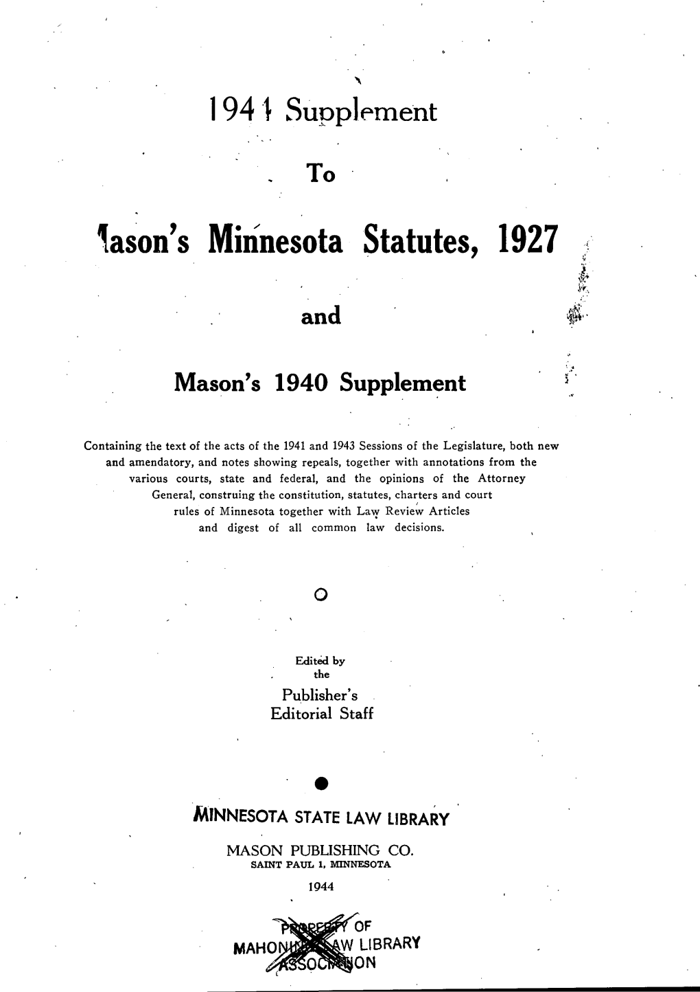 Mason's Minnesota Statutes, 1927