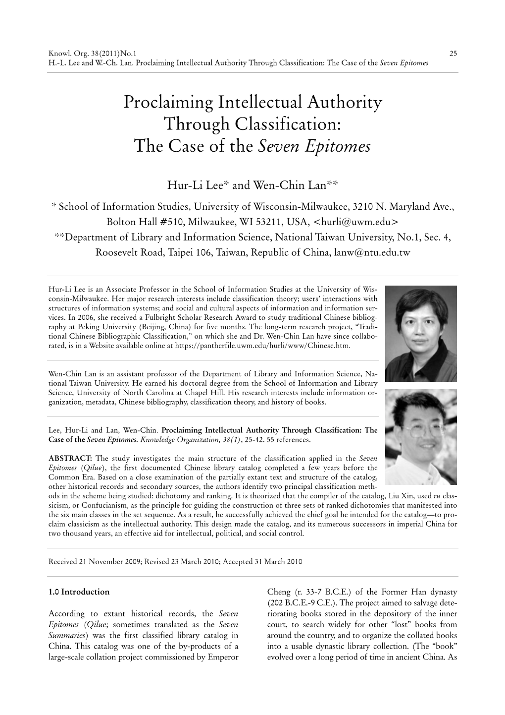 Proclaiming Intellectual Authority Through Classification: the Case of the Seven Epitomes