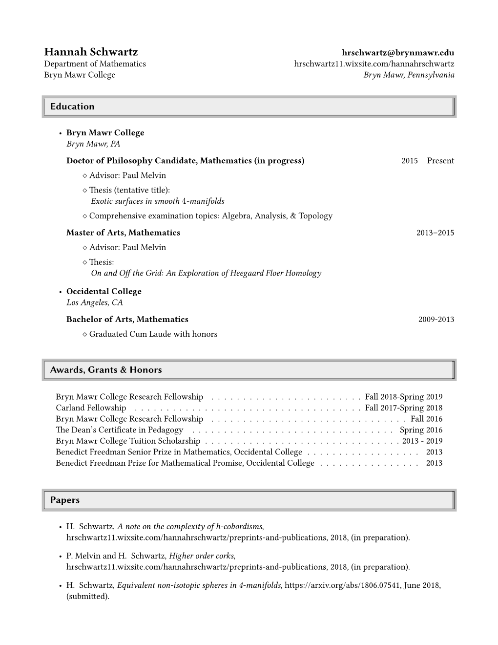 Hannah Schwartz CV