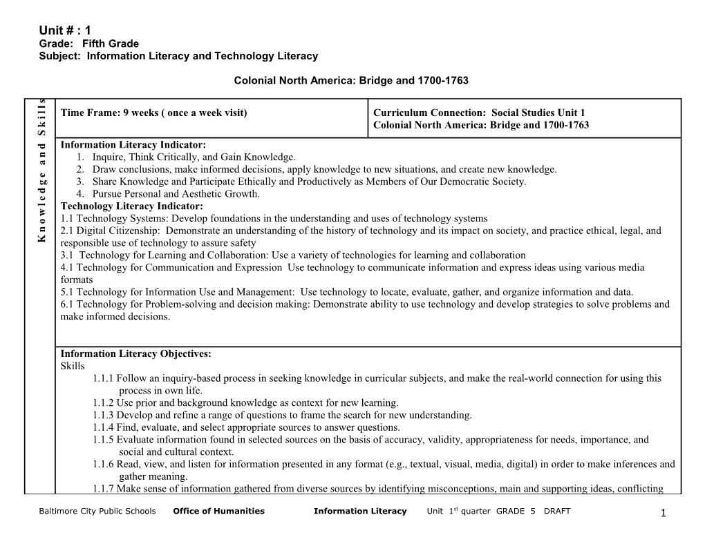 Subject: Information Literacy and Technology Literacy