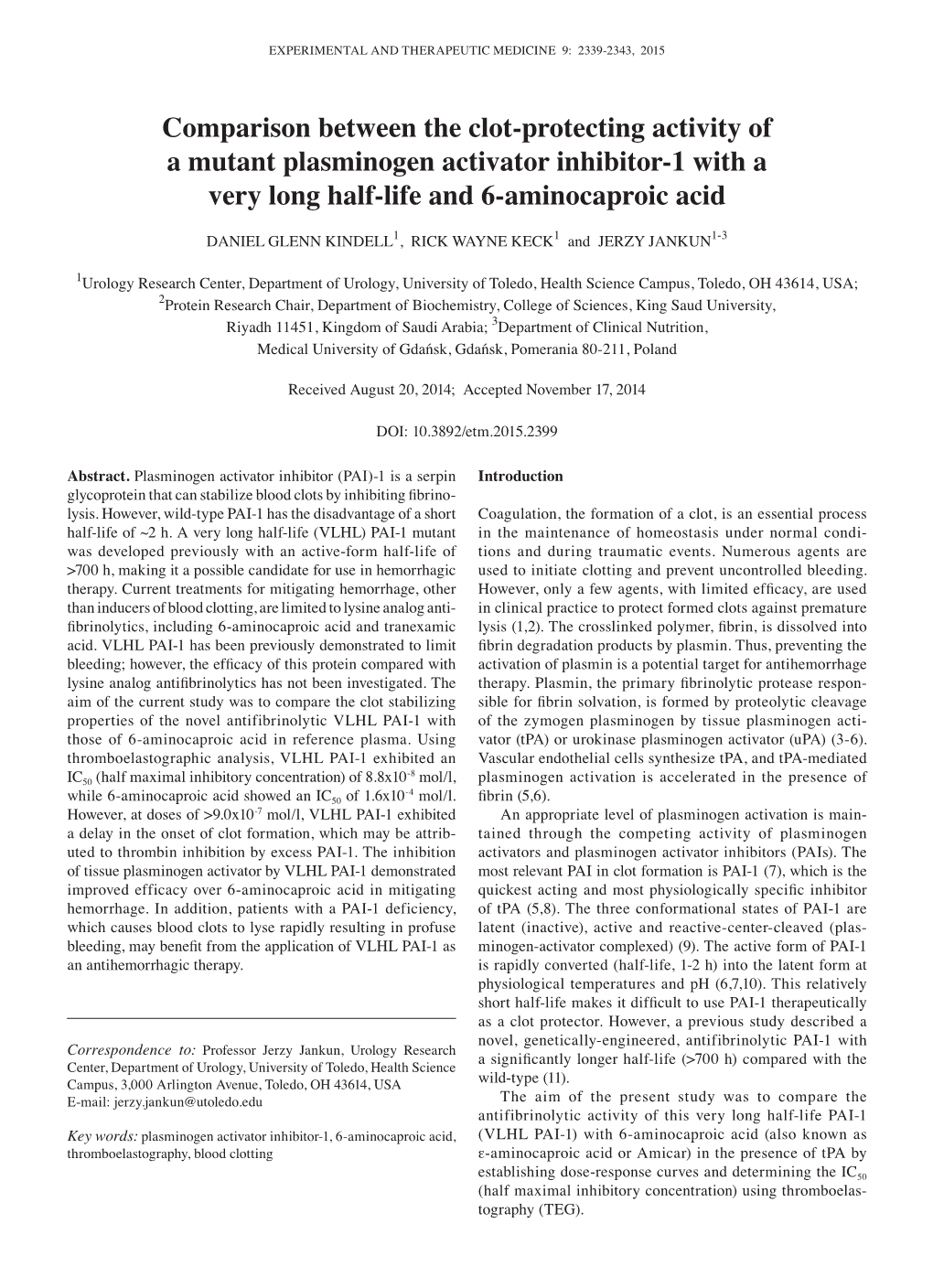 Comparison Between the Clot-Protecting Activity of a Mutant Plasminogen Activator Inhibitor-1 with a Very Long Half-Life and 6-Aminocaproic Acid